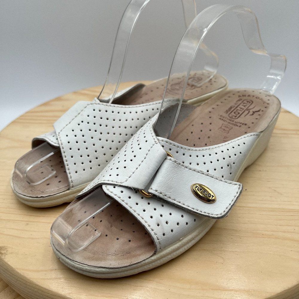 Fly Flot Leather Sandal Slides Womens 7.5 39 White Comfort Shoe Anatomic Italian